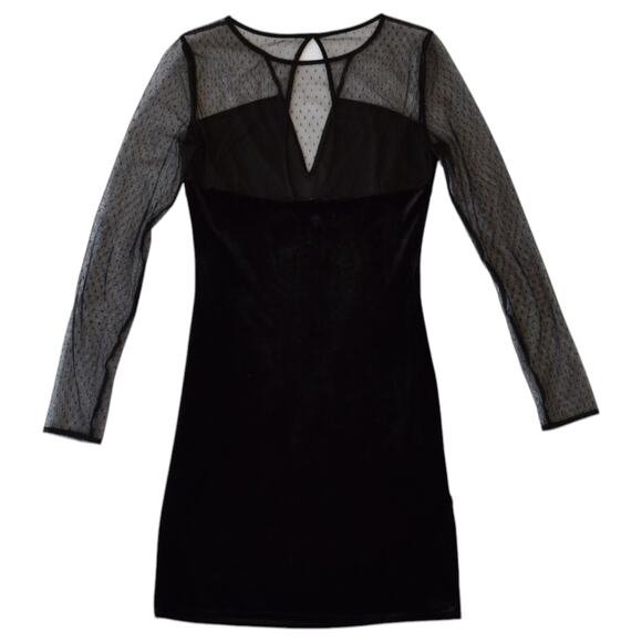 Mango Black Velvet Sheer Mesh Sleeves Sheath Mini Dress Size Small - Picture 6 of 7